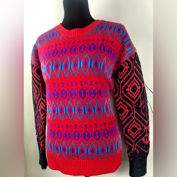 J.Crew Red, Black, Green Patterned Lambs Wool Christmas Sweater! - Picture 2 of 6